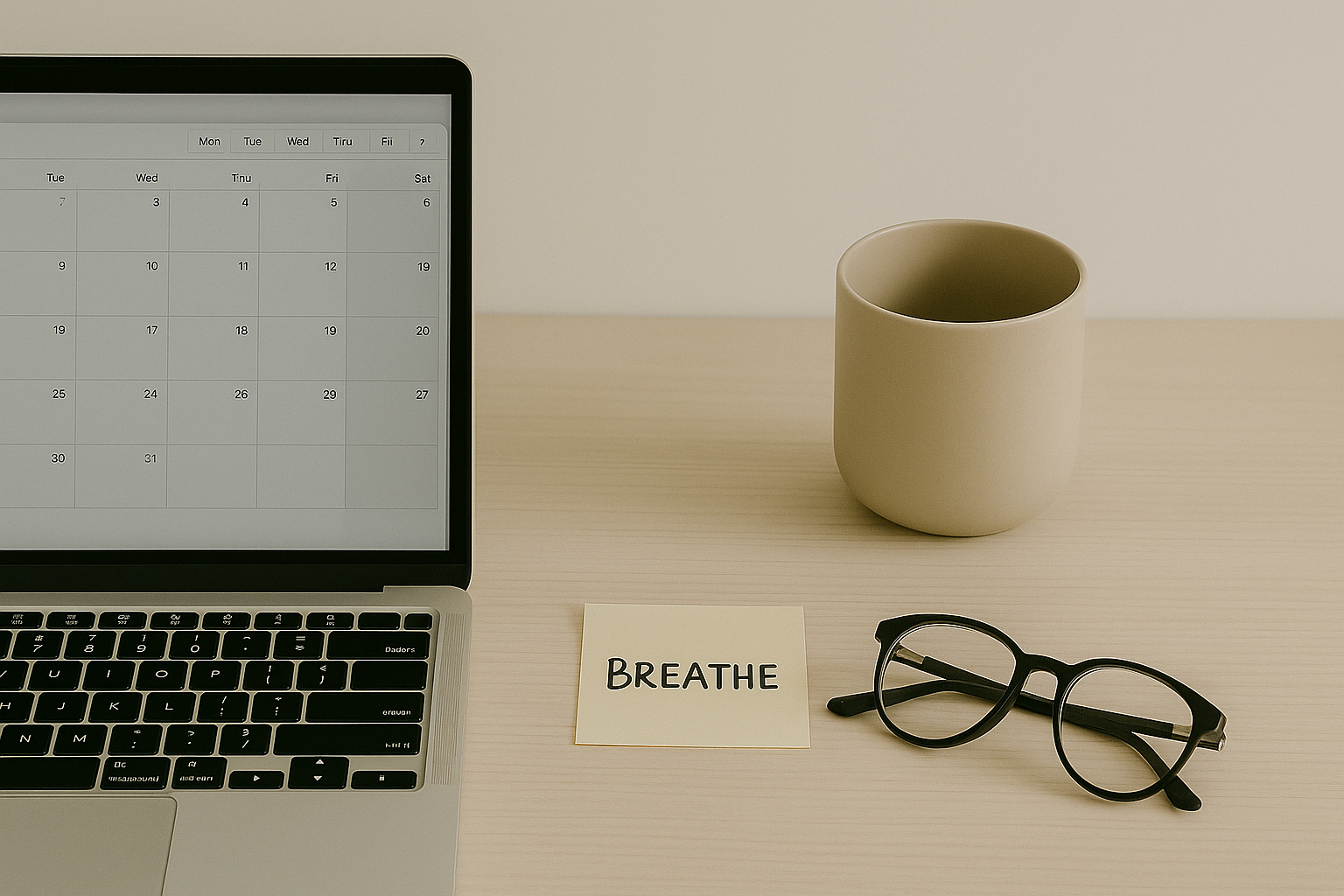 Breathe reminder with calendar and coffee
